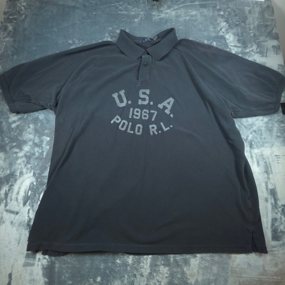 Polo Ralph Lauren Mens 4XLT USA 1967 Graphic Polo Shirt Navy Blue Cotton Tall